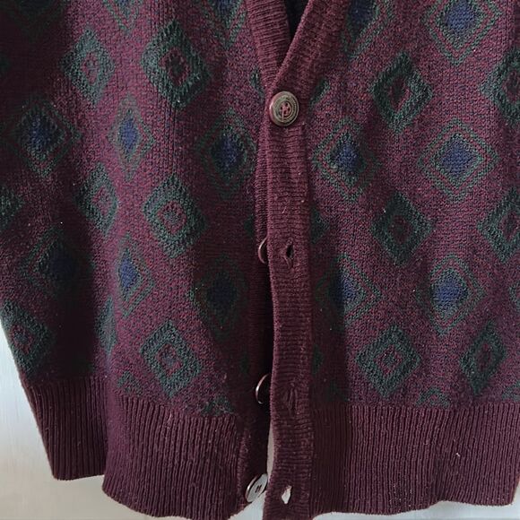 Vintage Burgundy and Green Diamond Knit Vest Size L - Picture 3 of 8